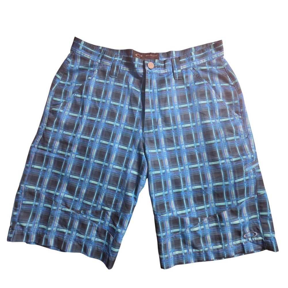 Oakley Mens Golf Performance Shorts Plaid Checkered Logo Flat Front 32 Casual
